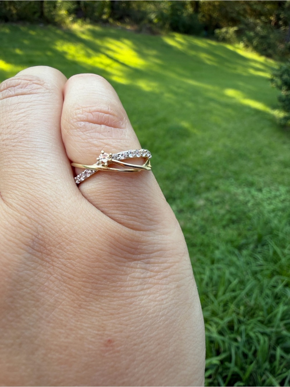 10K Yellow Gold Twist Ring with Yellow  Stone Accents